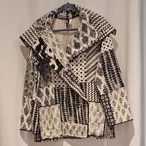 Basil Lagenlook Patchwork Jacket Black And White Mixed Print Size L/XL